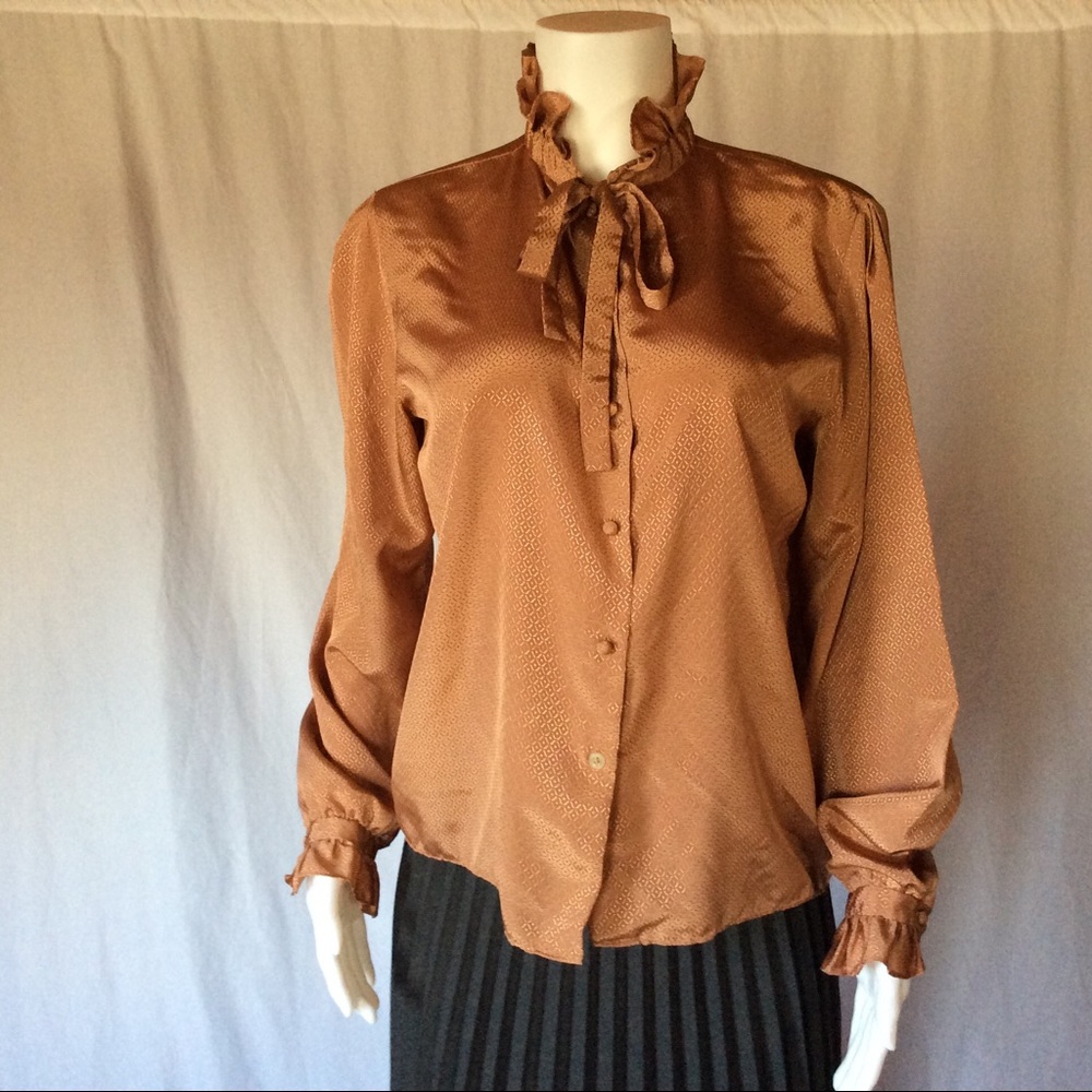 Last Chance! VTG Librarian Blouse Ruffle Necktie - Picture 7 of 8